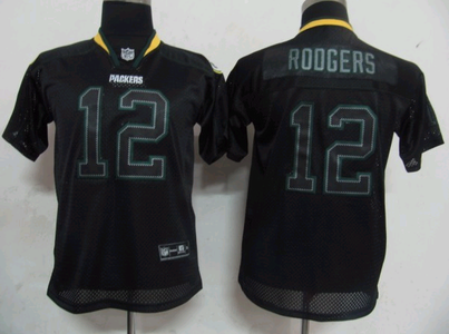 kids Green Bay Packers 12 Aaron Rodgers Lights Out Black Jersey