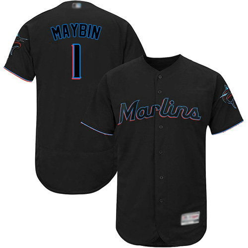 marlins #1 Cameron Maybin Black Flexbase Authentic Collection Stitched Baseball Jersey