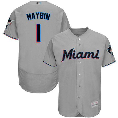 marlins #1 Cameron Maybin Grey Flexbase Authentic Collection Stitched Baseball Jersey