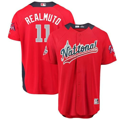 marlins #11 JT Realmuto Red 2018 All-Star National League Stitched Baseball Jersey