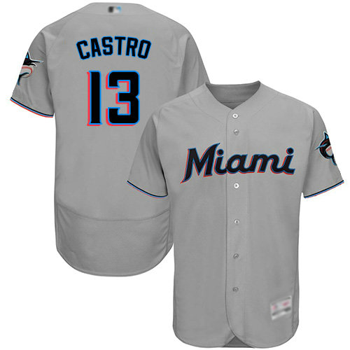 marlins #13 Starlin Castro Grey Flexbase Authentic Collection Stitched Baseball Jersey