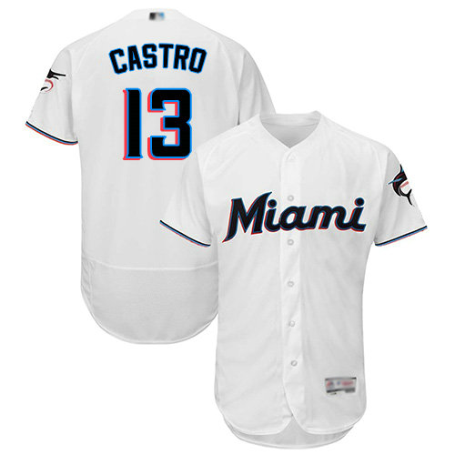 marlins #13 Starlin Castro White Flexbase Authentic Collection Stitched Baseball Jersey