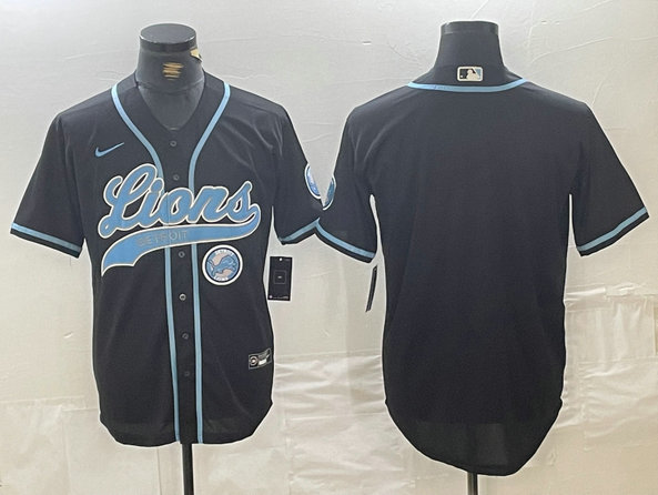 men's detroit lions blank black cool base stitched baseball jersey_鍓湰
