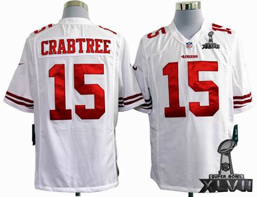 nike San Francisco 49ers #15 Michael Crabtree white game 2013 Super Bowl XLVII Jersey