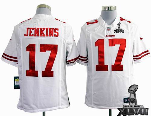 nike San Francisco 49ers #17 A.J. Jenkins white game 2013 Super Bowl XLVII Jersey