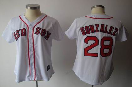 women Boston Red Sox #28 Adrian Gonzalez Jersey white red strip