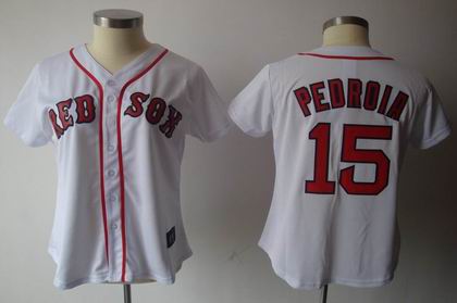 women Boston Red Sox Authentic #15 Dustin Pedroia white red strip jersey