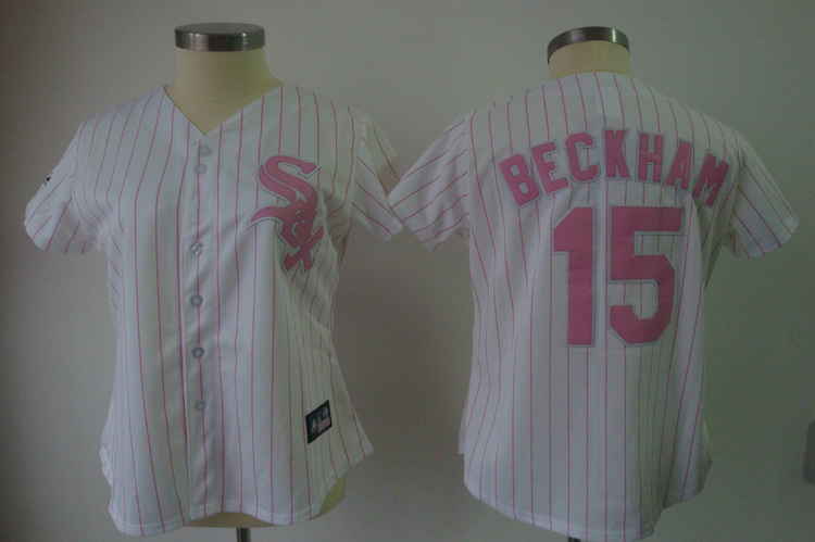 women Chicago White Sox #15 Gordon Beckham white red strip Jerseys