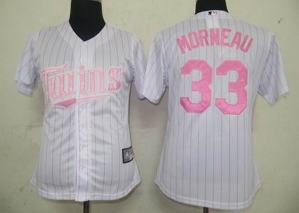 women Minnesota Twins #33 J Morneau jerseys white pink strip