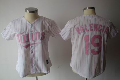 women Minnesota Twins 19# VALENCIA  white pink strip jerseys