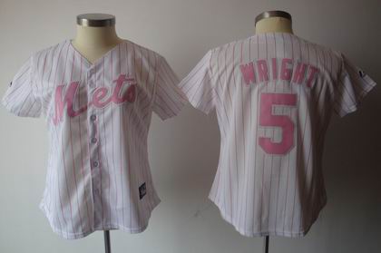 women New York Mets #5 David Wright white pink strip jersey