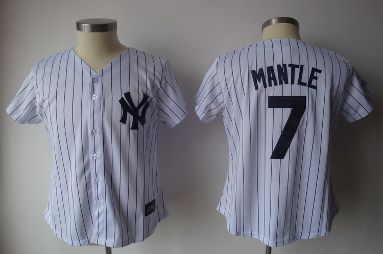 women New York Yankees #7 Mantle  White  black strip