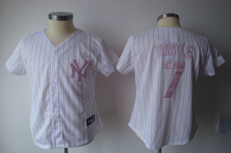 women New York Yankees #7 Mantle  White pink strip