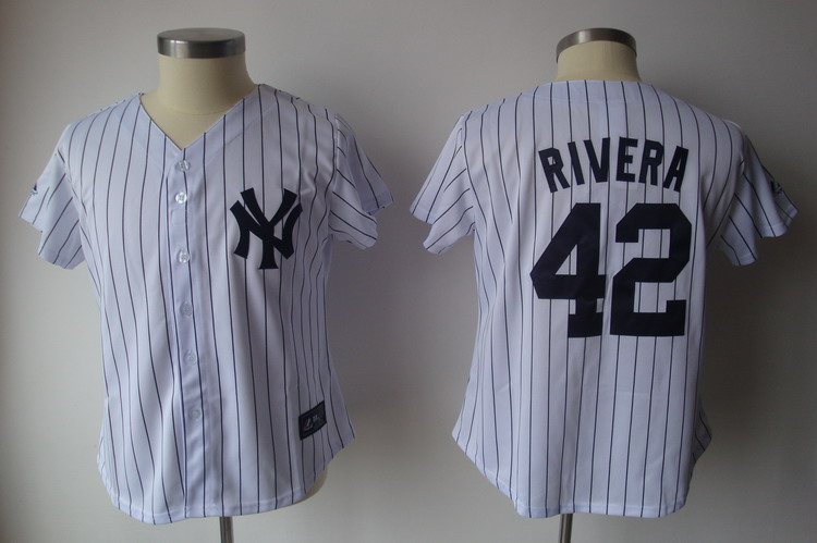 women New York Yankees jerseys #42 Mariano Rivera White black STRIP