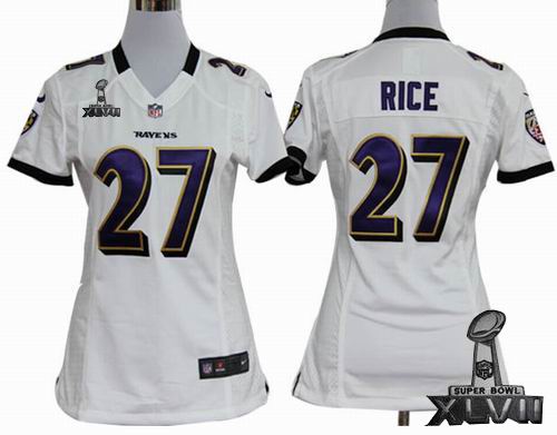 women Nike Baltimore Ravens #27 Ray Rice white game 2013 Super Bowl XLVII Jersey