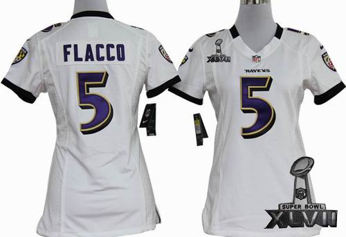 women Nike Baltimore Ravens #5 Joe Flacco white game 2013 Super Bowl XLVII Jersey