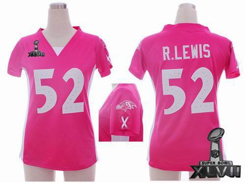 women Nike Baltimore Ravens #52 Ray Lewis pink draft him ii top 2013 Super Bowl XLVII Jersey