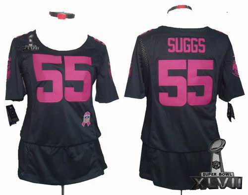 women Nike Baltimore Ravens #55 Terrell Suggs  Elite breast Cancer Awareness Dark grey 2013 Super Bowl XLVII Jersey