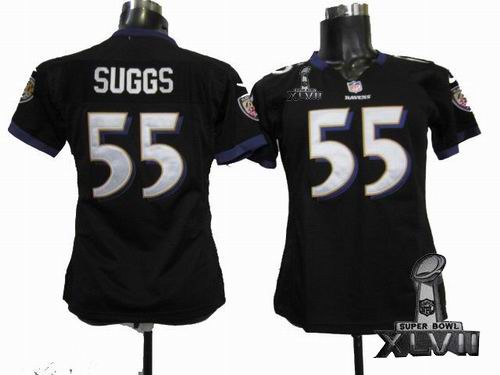 women Nike Baltimore Ravens #55 Terrell Suggs black game 2013 Super Bowl XLVII Jersey