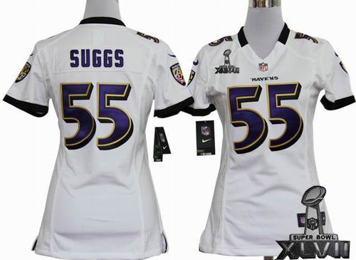 women Nike Baltimore Ravens #55 Terrell Suggs white game 2013 Super Bowl XLVII Jersey