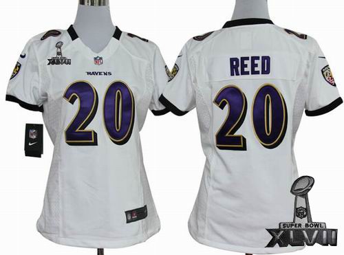 women nike Baltimore Ravens 20# Ed Reed white game 2013 Super Bowl XLVII Jersey