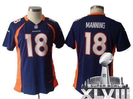 women printed 2012 Nike Denver Broncos #18 Peyton Manning blue 2014 Super bowl XLVIII(GYM) Jersey