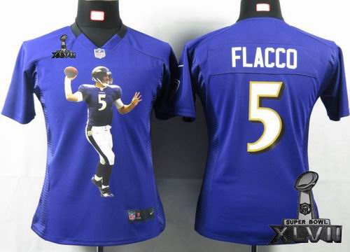 women printed Nike Baltimore Ravens #5 Joe Flacco purple Portrait Fashion Game 2013 Super Bowl XLVII Jersey