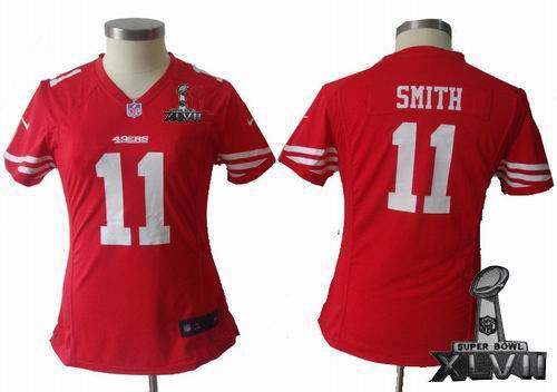 women printed Nike San Francisco 49ers #11 Alex Smith red 2013 Super Bowl XLVII Jersey