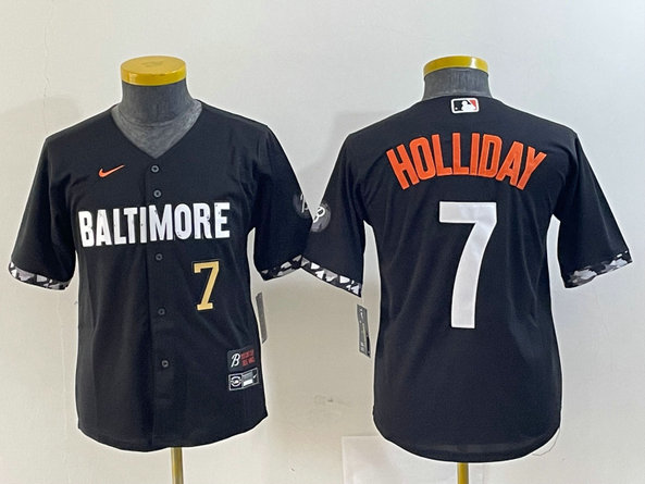 youth Baltimore Orioles #7 Jackson Holliday Black 2023 City Connect Cool base jerseys 2