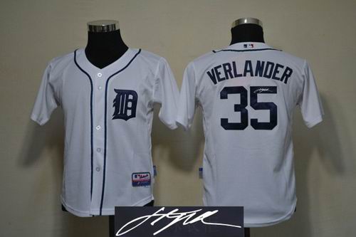 youth Detroit Tigers #35 Justin Verlander white signature jerseys