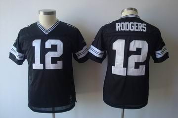 youth Green Bay Packers 12# Aaron Rodgers full black jerseys