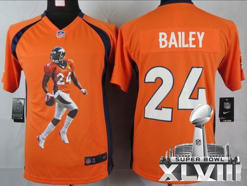 youth printed 2012 Nike Denver Broncos #24 Champ Bailey Portrait Fashion Game 2014 Super bowl XLVIII(GYM) Jersey