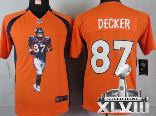 youth printed 2012 Nike Denver Broncos 87# Eric Decker orange Portrait Fashion Game 2014 Super bowl XLVIII(GYM) Jersey