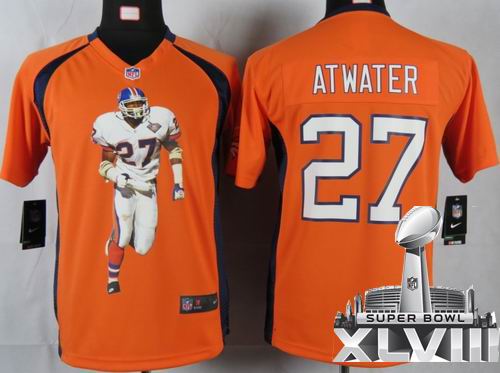 youth printed 2012 nike Denver Broncos #27 STEVE ATWATER orange Portrait Fashion Game 2014 Super bowl XLVIII(GYM) Jersey