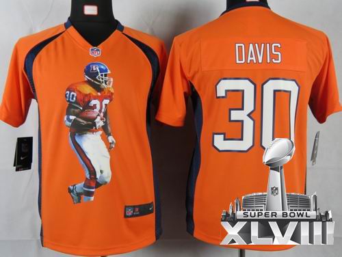 youth printed 2012 nike Denver Broncos #30 Terrell Davis Portrait Fashion Game 2014 Super bowl XLVIII(GYM) Jersey