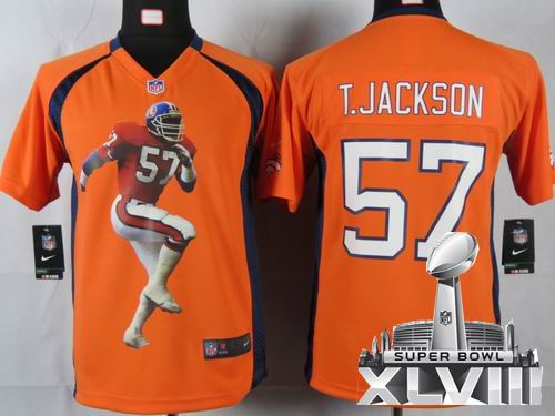 youth printed 2012 nike Denver Broncos #57 Tom Jackson Orange Portrait Fashion Game 2014 Super bowl XLVIII(GYM) Jersey