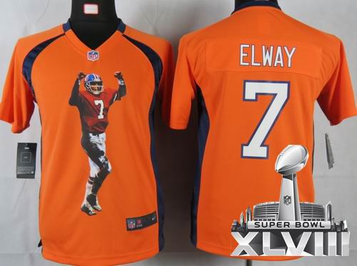 youth printed 2012 nike Denver Broncos 7# John Elway Throwback orange Portrait Fashion Game 2014 Super bowl XLVIII(GYM) Jersey