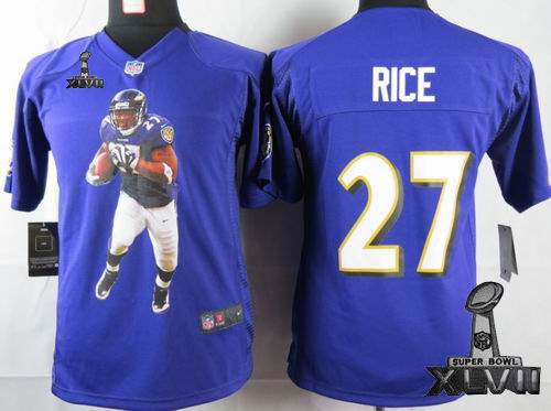 youth printed Nike Baltimore Ravens #27 Ray Rice Purple Portrait Fashion Game 2013 Super Bowl XLVII Jersey